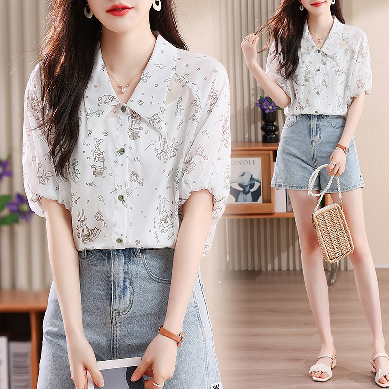 Chiffon short sleeve small shirt lapel summer shirt