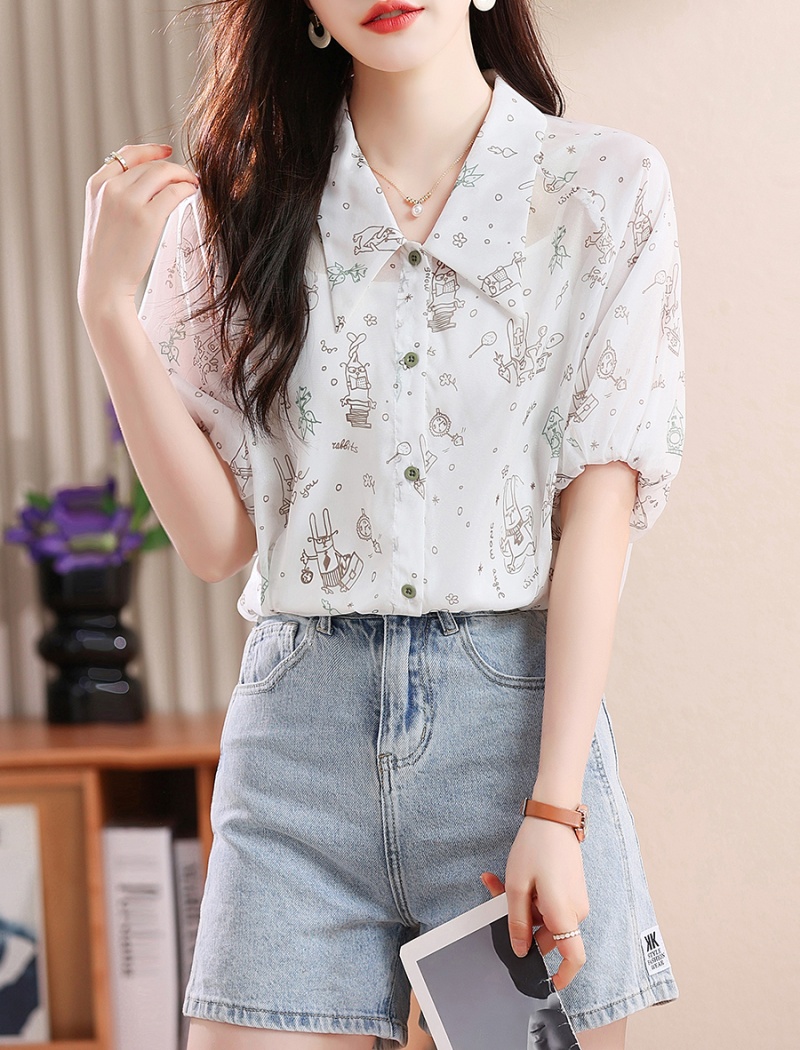 Chiffon short sleeve small shirt lapel summer shirt