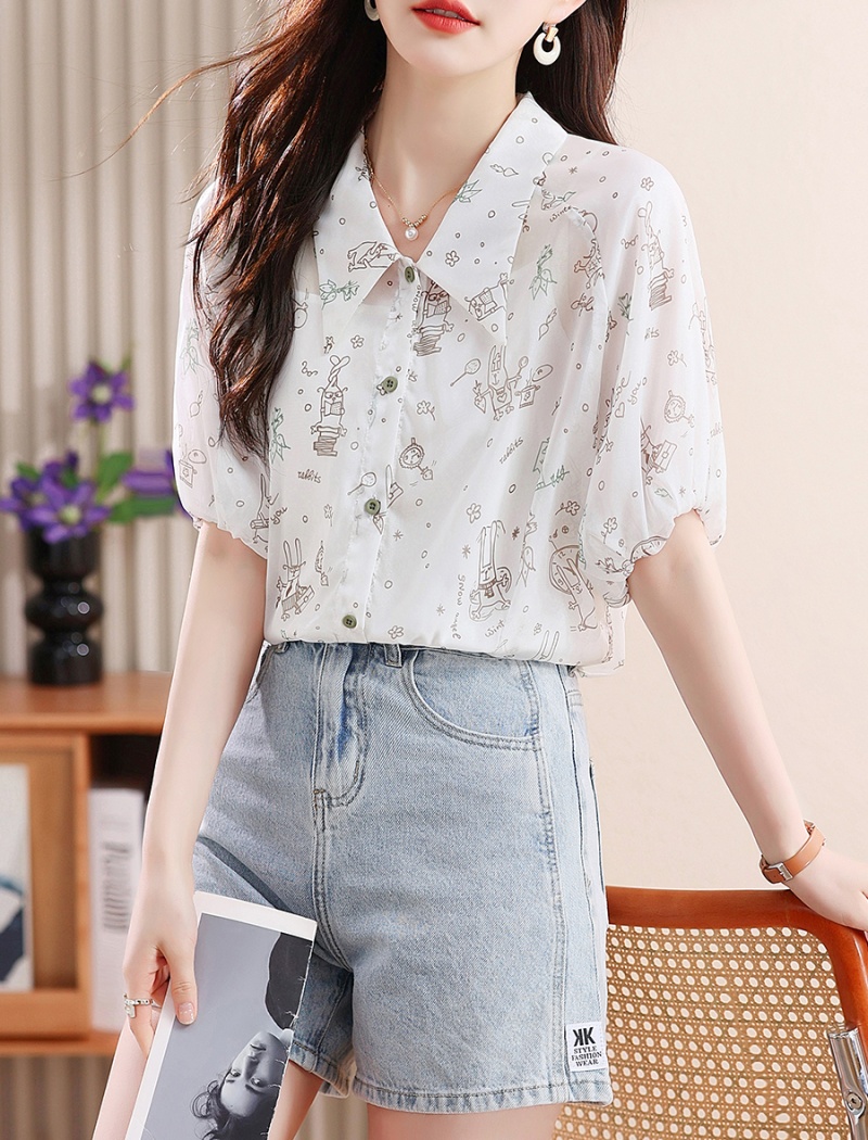 Chiffon short sleeve small shirt lapel summer shirt