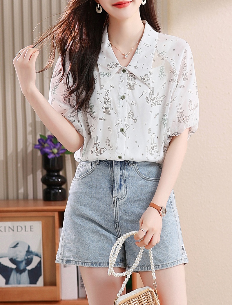 Chiffon short sleeve small shirt lapel summer shirt