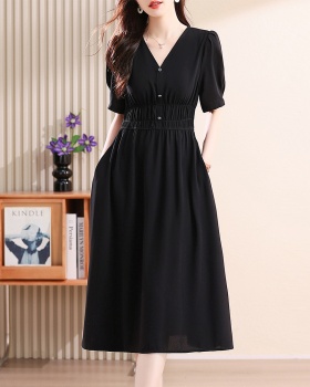 V-neck summer slim pinched waist short sleeve dress