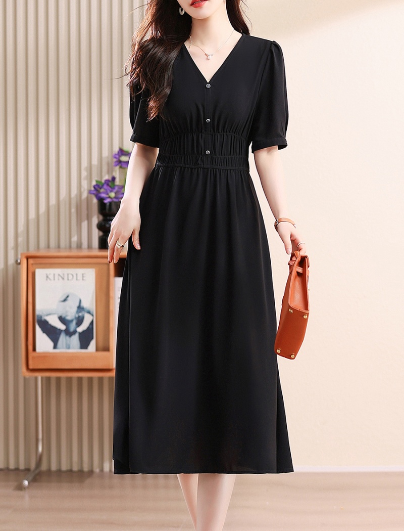 V-neck summer slim pinched waist short sleeve dress