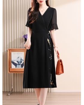 Middle-aged chiffon short sleeve summer light dress for women