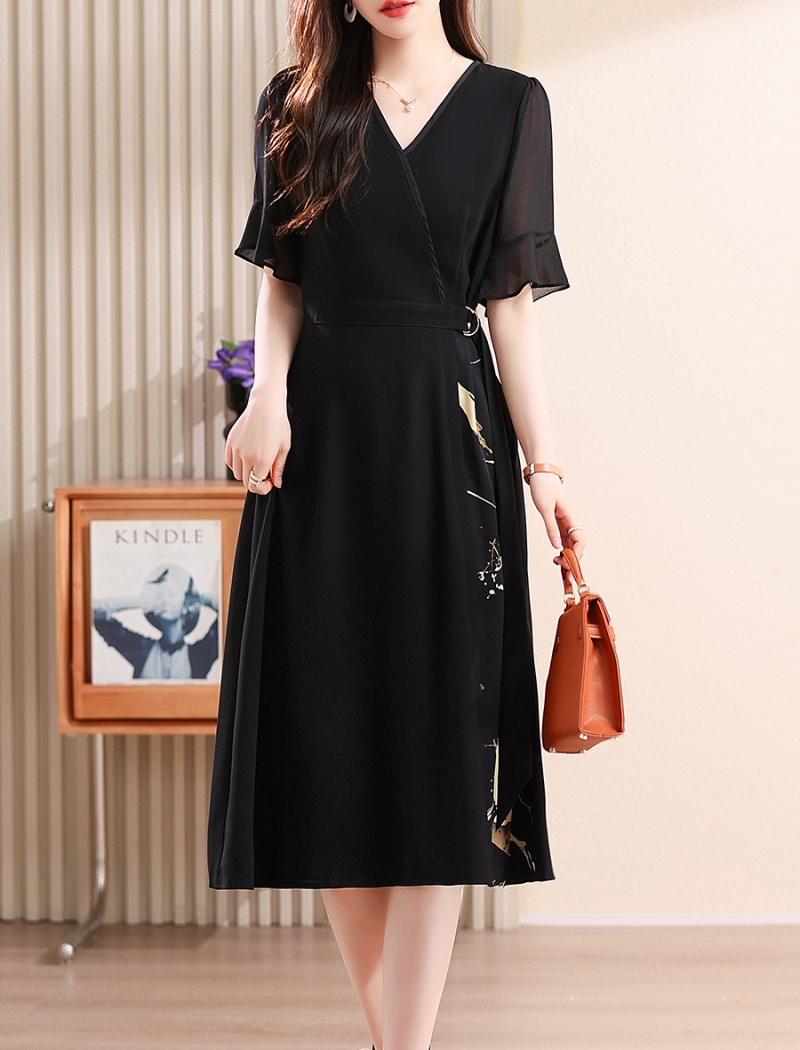 Middle-aged chiffon short sleeve summer light dress for women