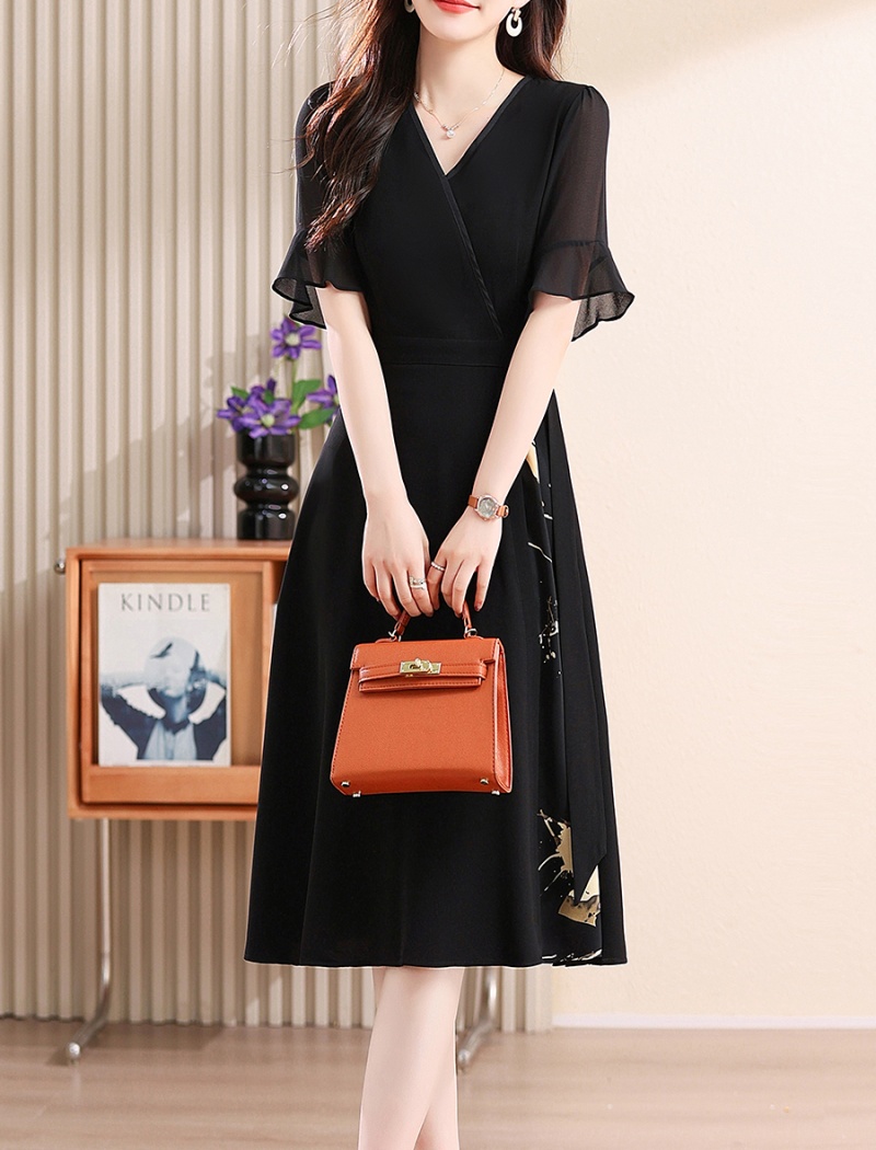 Middle-aged chiffon short sleeve summer light dress for women