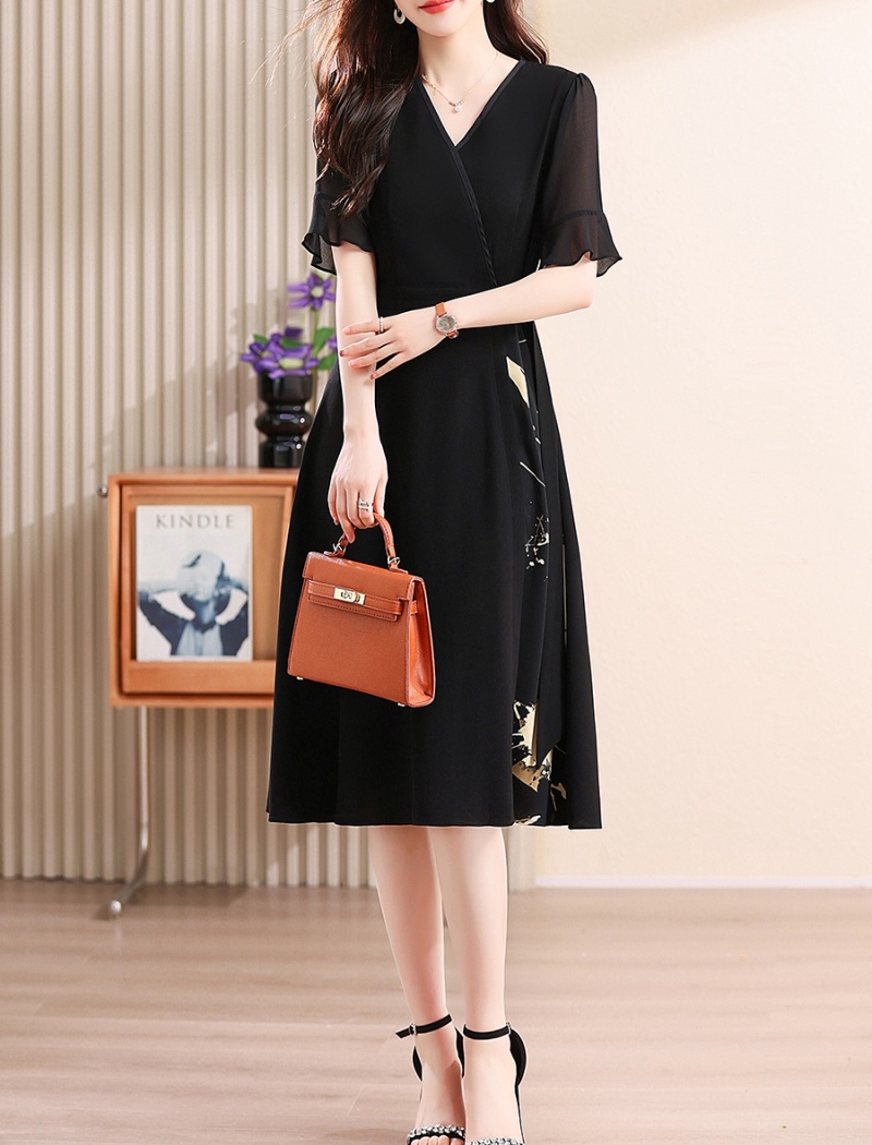 Middle-aged chiffon short sleeve summer light dress for women