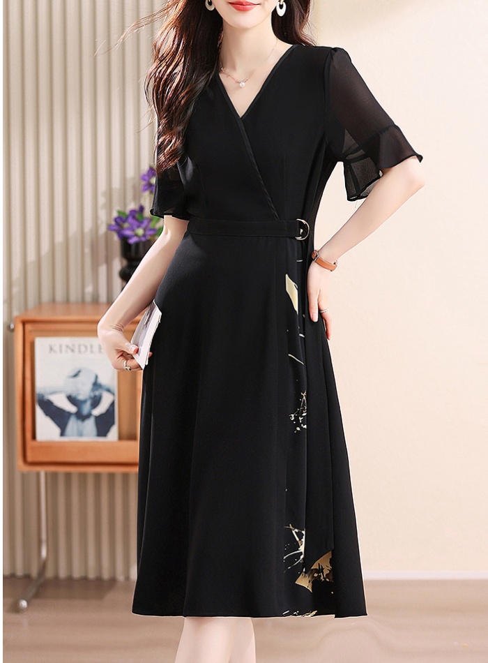 Middle-aged chiffon short sleeve summer light dress for women