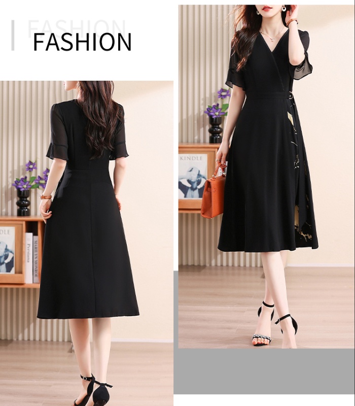 Middle-aged chiffon short sleeve summer light dress for women