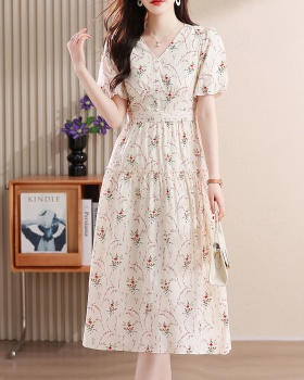 Pinched waist puff sleeve France style summer dress for women