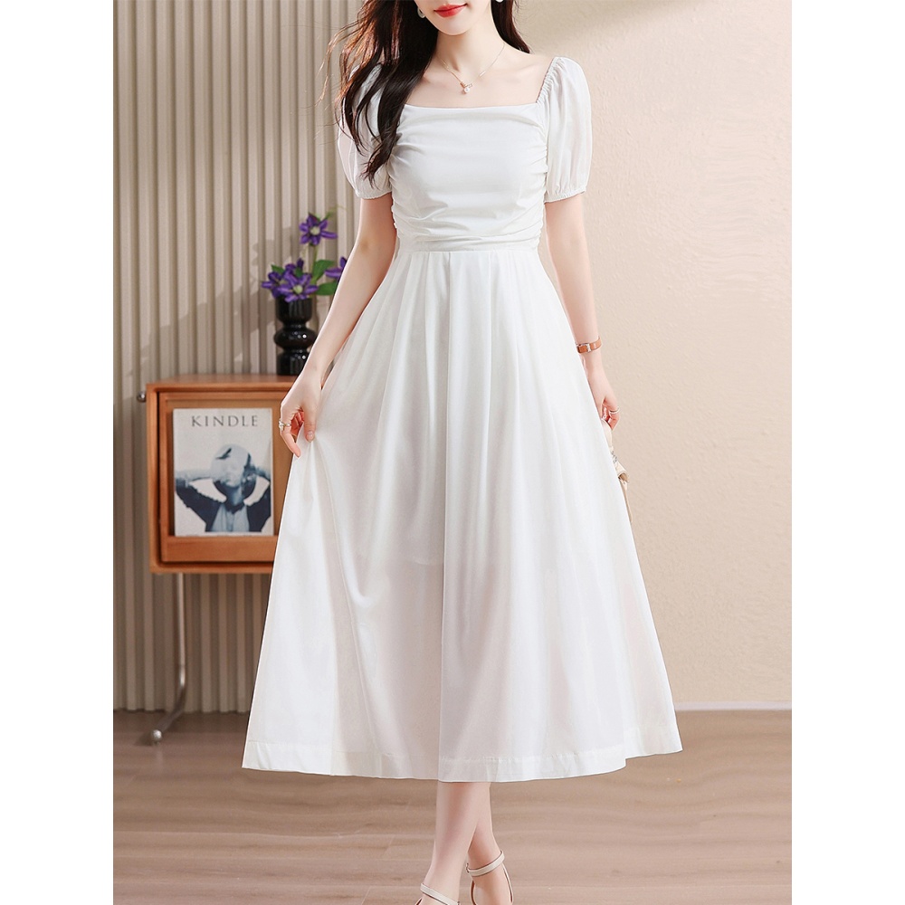 Flat shoulder dress romantic long dress for women