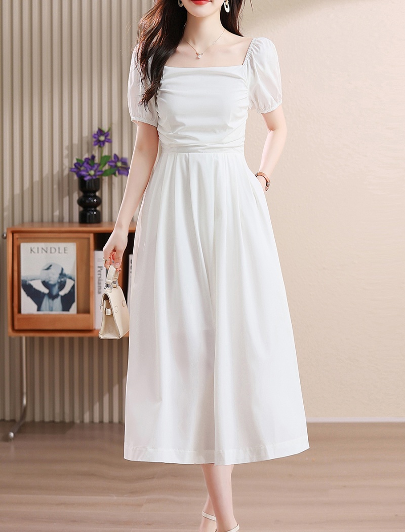 Flat shoulder dress romantic long dress for women