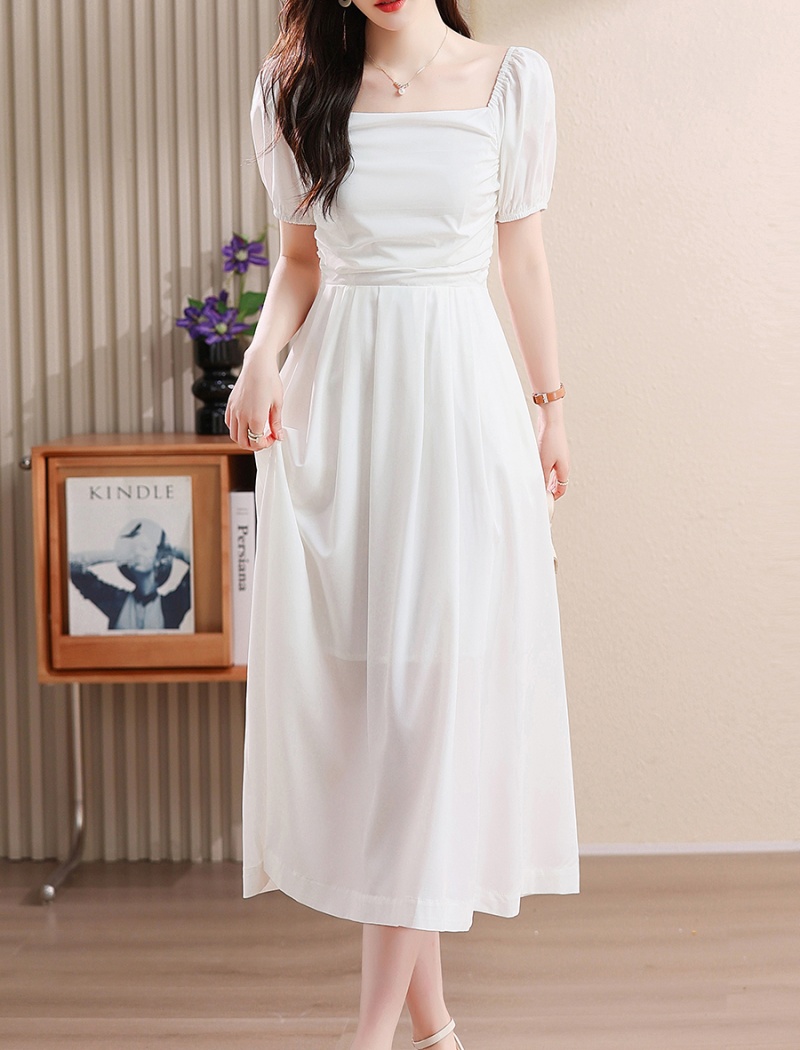 Flat shoulder dress romantic long dress for women