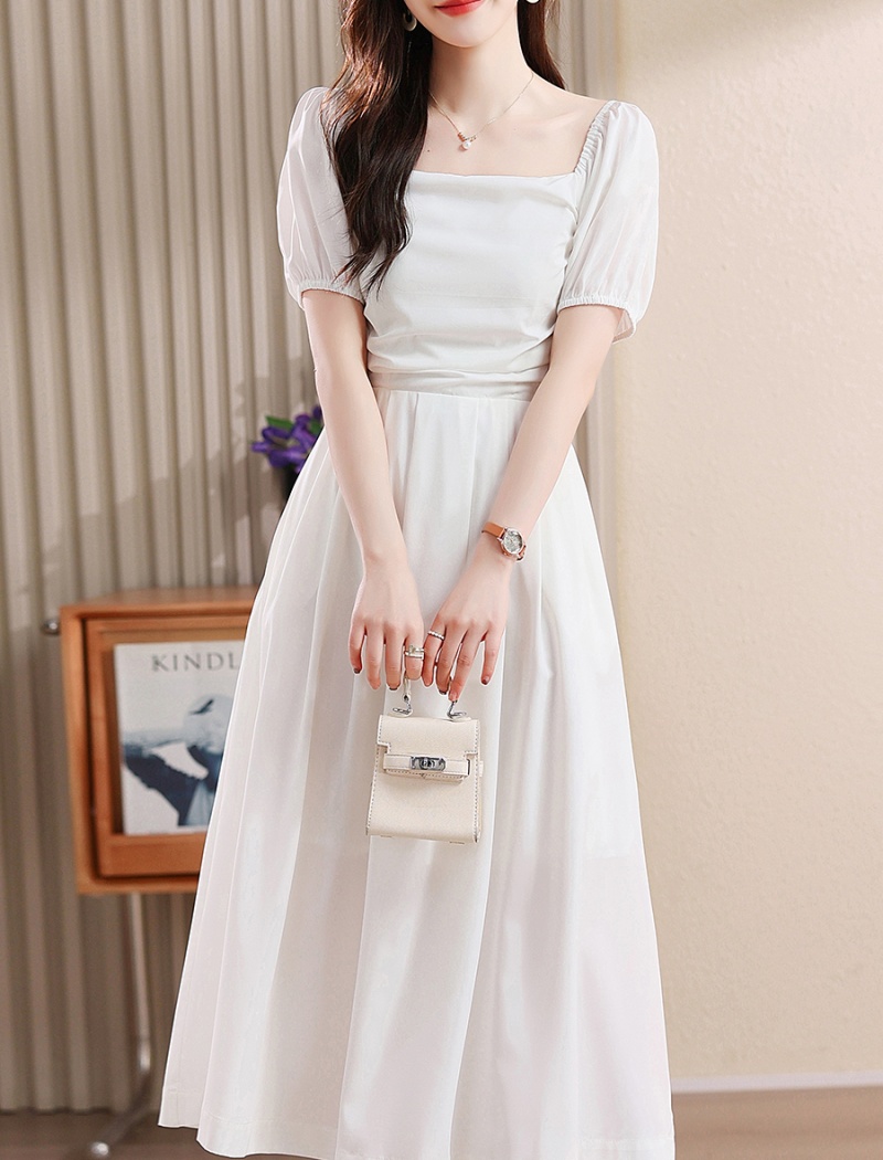 Flat shoulder dress romantic long dress for women