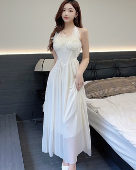 Tender vacation long dress pinched waist dress for women