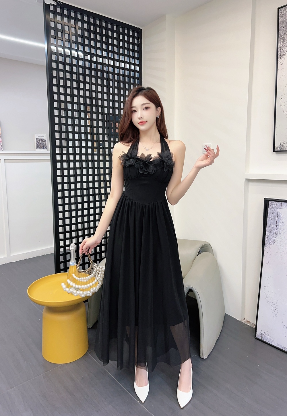 Tender vacation long dress pinched waist dress for women