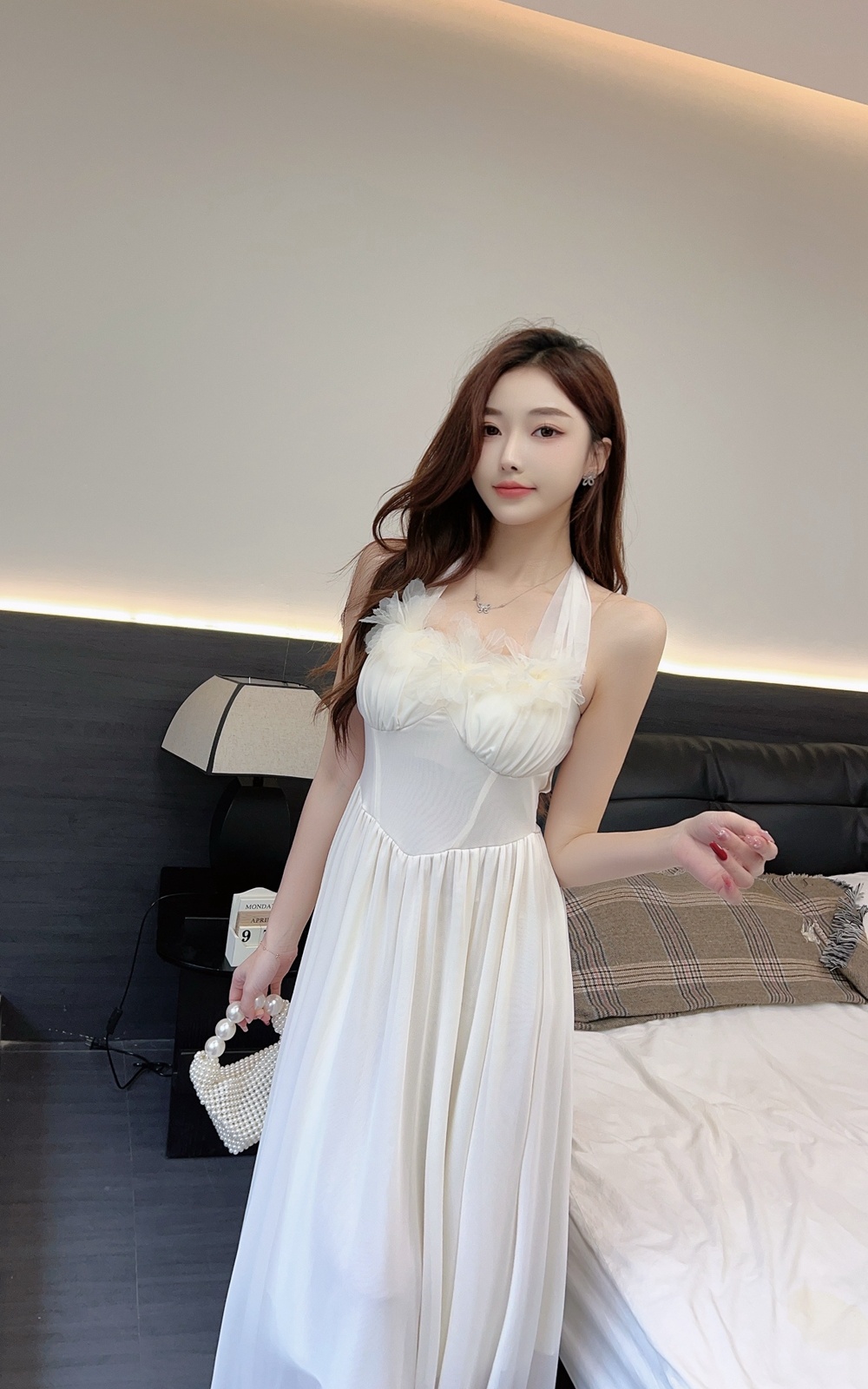 Tender vacation long dress pinched waist dress for women