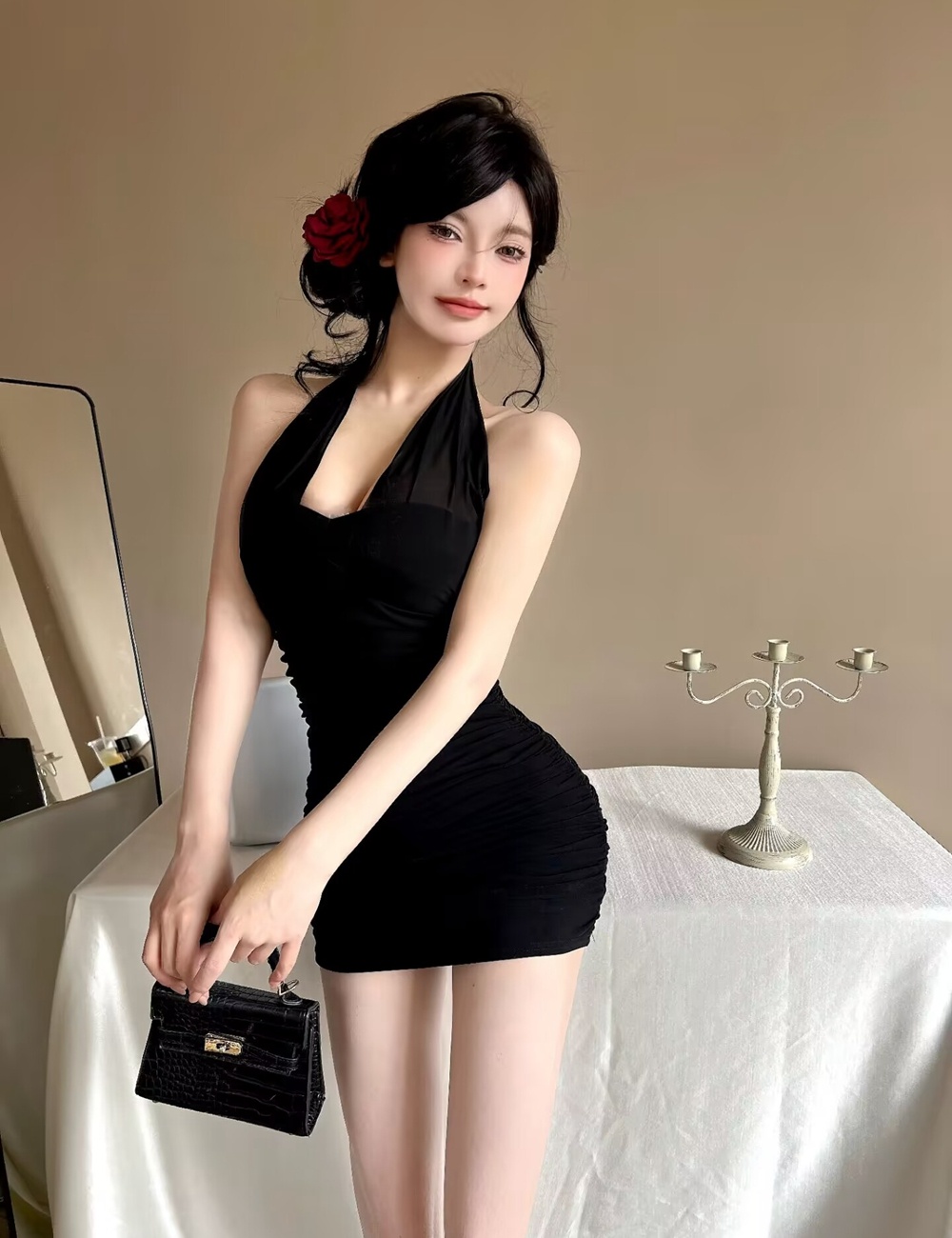 Gauze package hip wrapped chest halter dress for women