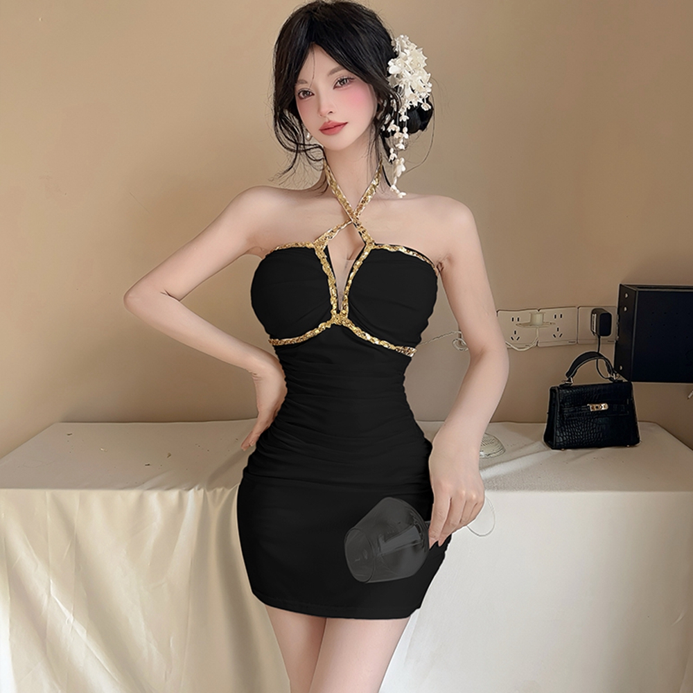 Package hip low-cut dress halter temperament formal dress