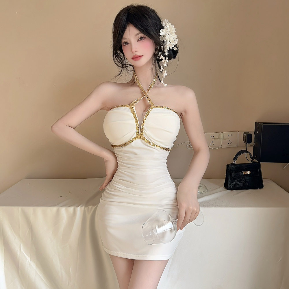 Package hip low-cut dress halter temperament formal dress