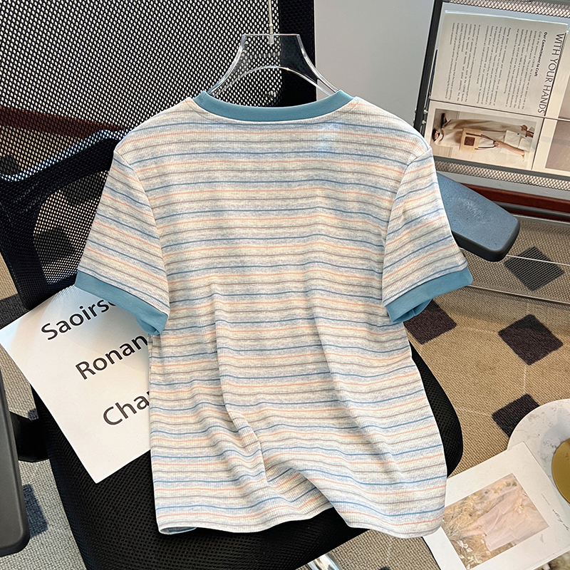 Slim simple T-shirt summer stripe tops for women