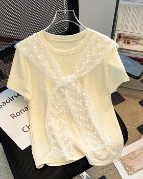 Western style small tops summer lace T-shirt for women