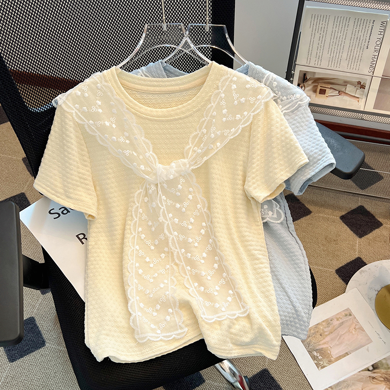 Western style small tops summer lace T-shirt for women