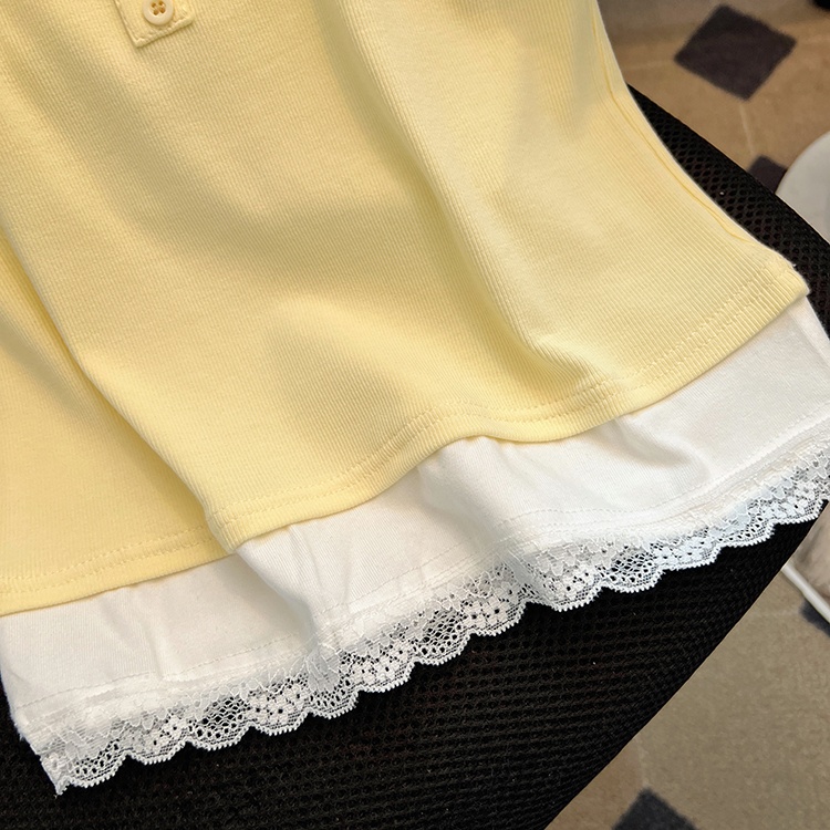 Short Pseudo-two small shirt lace summer tops for women