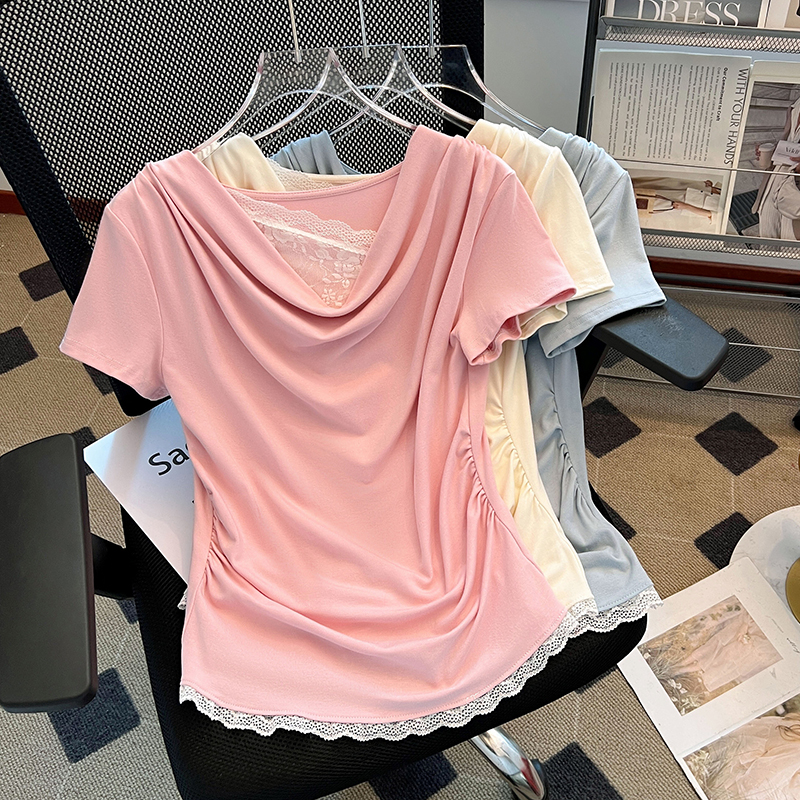 Summer large collar T-shirt strapless tops for women