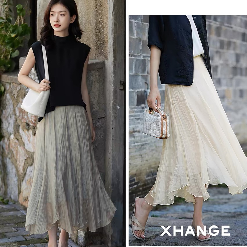 Chiffon wood ear long irregular skirt