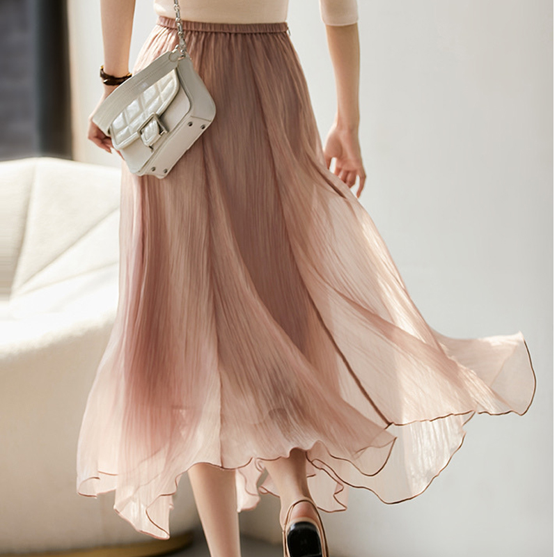 Chiffon wood ear long irregular skirt