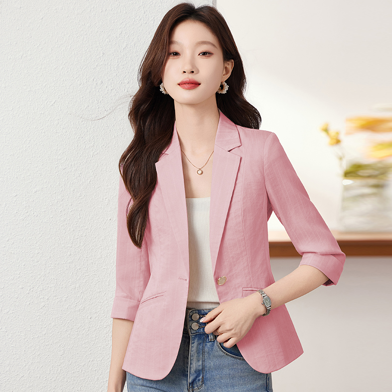 Summer thin pink slim coat Casual fashion short sleeve tops