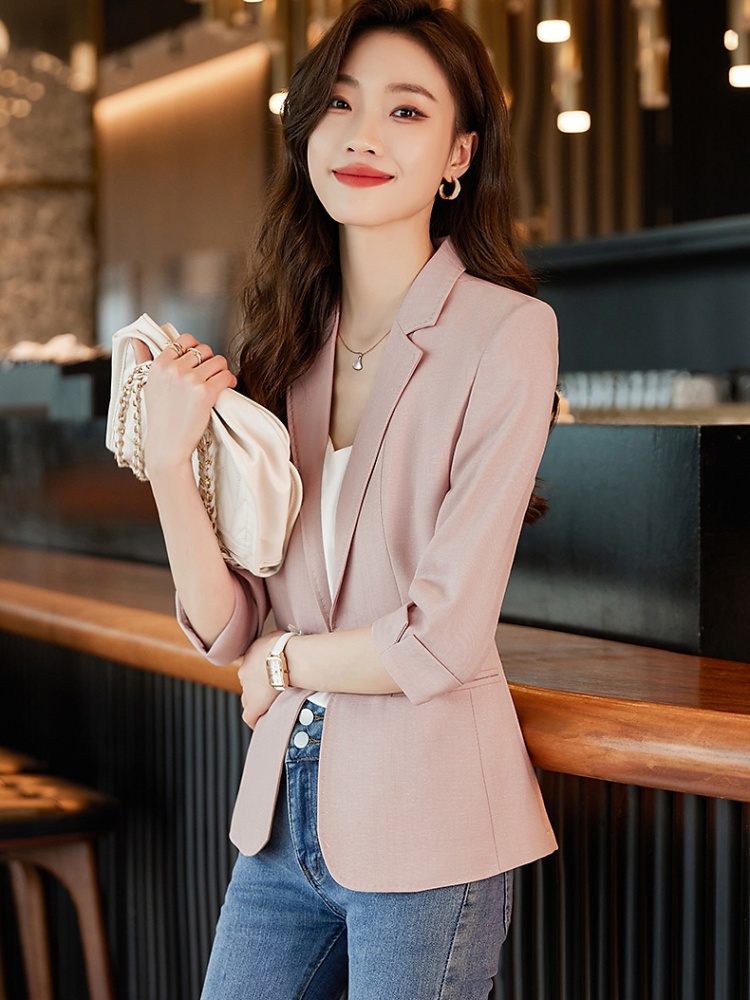 Short pink business suit short sleeve tops for women