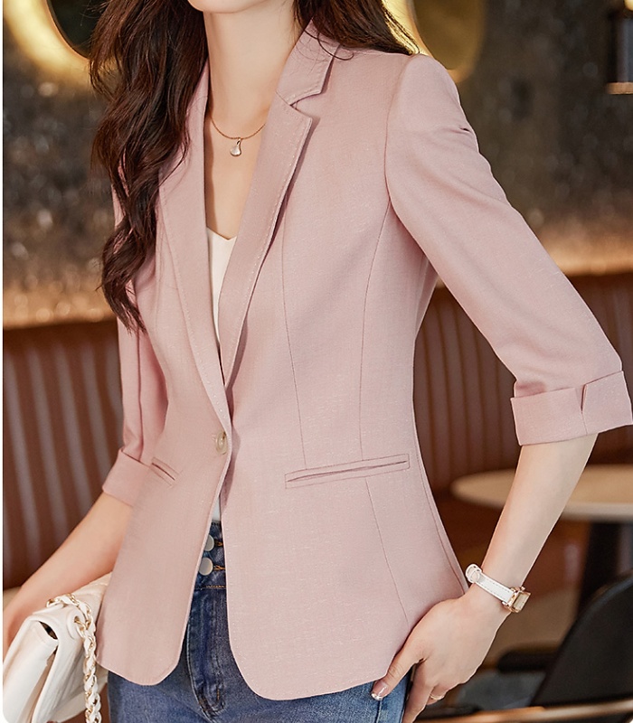 Short pink business suit short sleeve tops for women