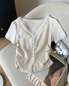 V-neck splice T-shirt slim cardigan for women