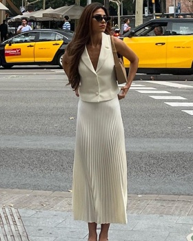 Summer long tops pleated business suit a set for women