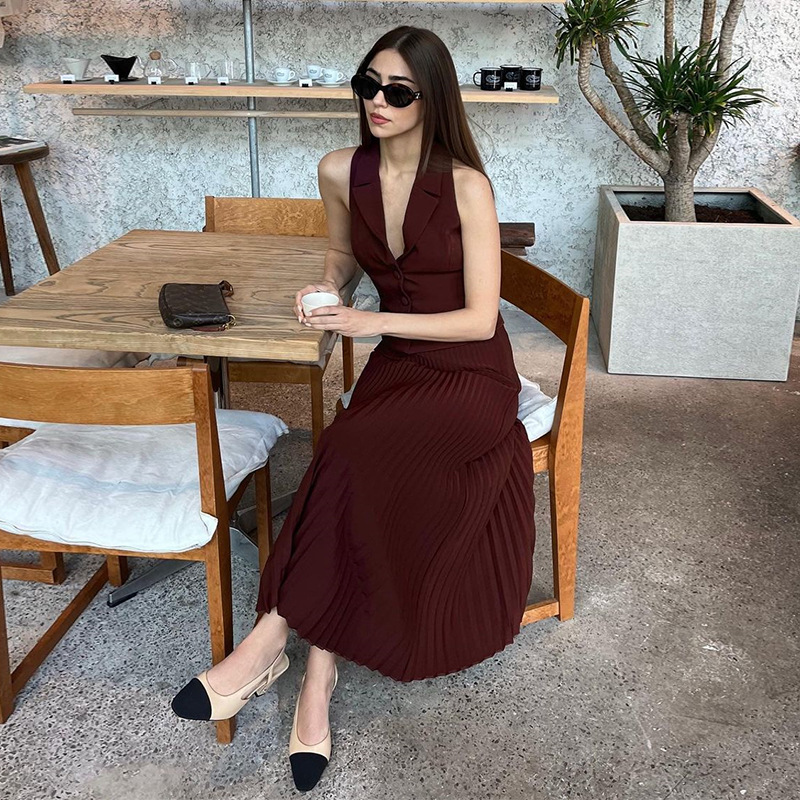 Summer long tops pleated business suit a set for women