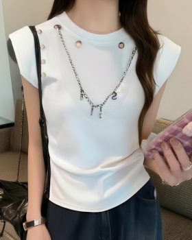 Unique rivet tops round neck Korean style T-shirt