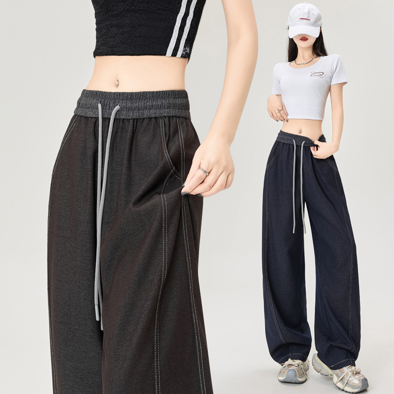 Drape denim wide leg pants spring and summer pants for women