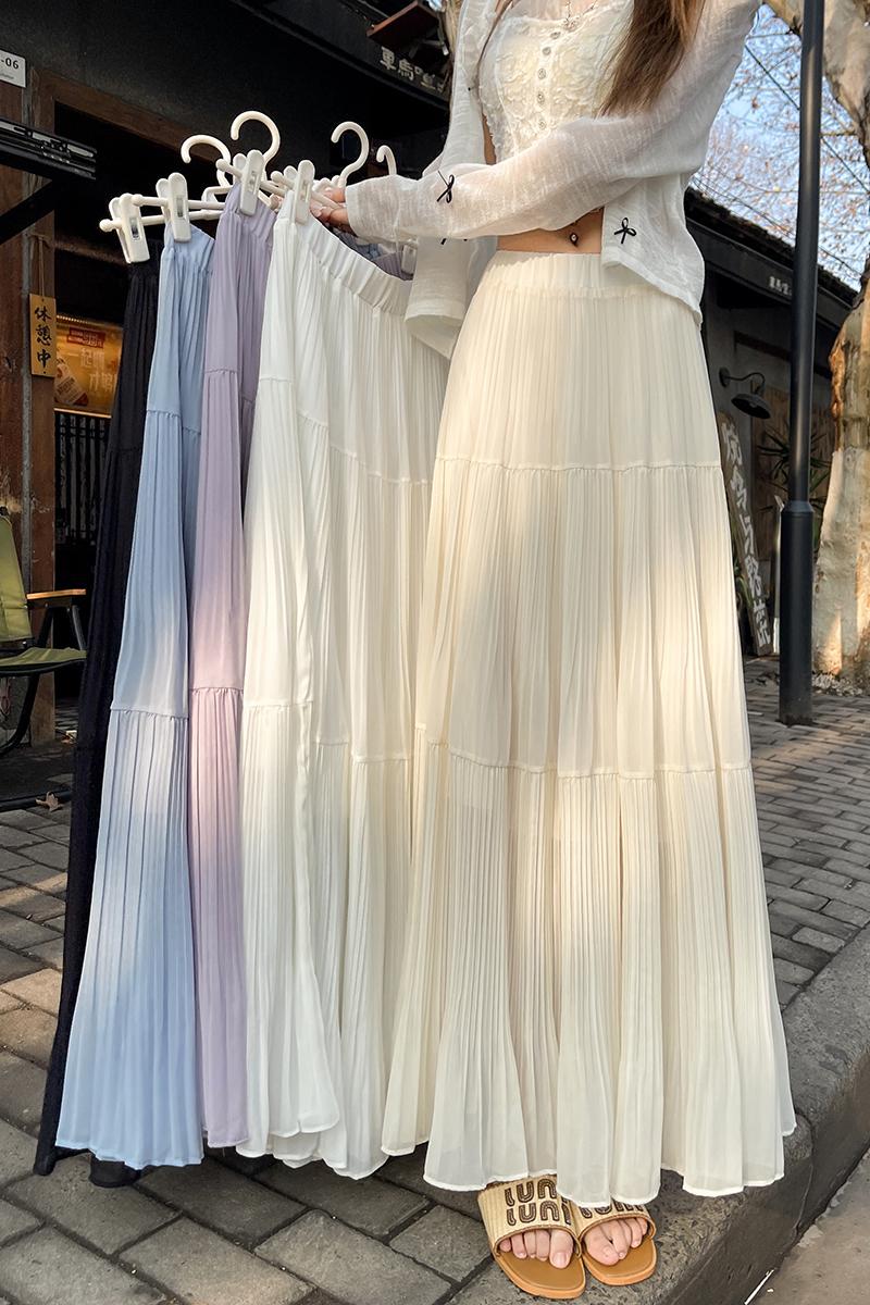 Crimp slim skirt pleated long skirt for women