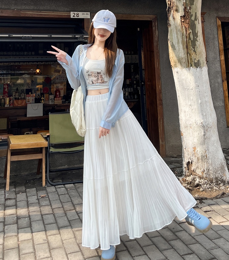 Crimp slim skirt pleated long skirt for women