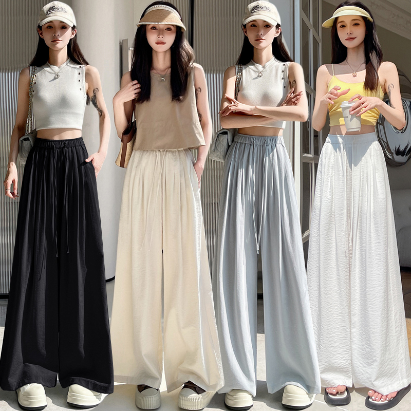 High waist pleated pants loose wide leg pants for women