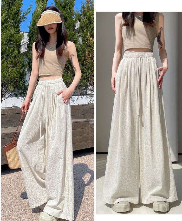 High waist pleated pants loose wide leg pants for women