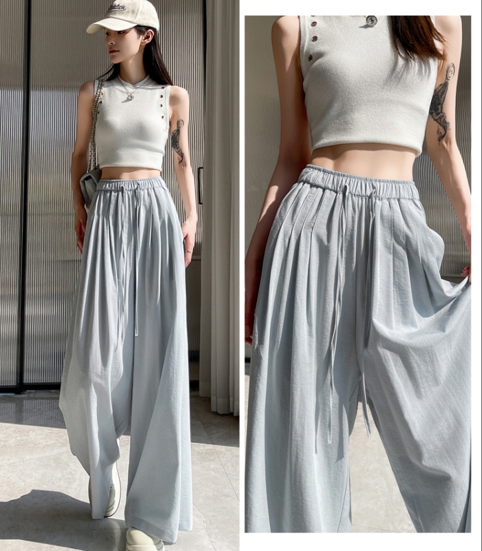 High waist pleated pants loose wide leg pants for women