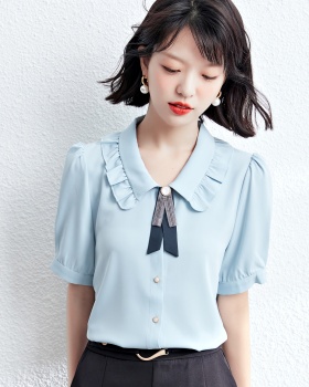 Frenum blue shirt doll collar summer small shirt for women