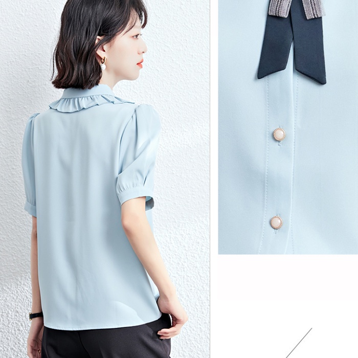 Frenum blue shirt doll collar summer small shirt for women