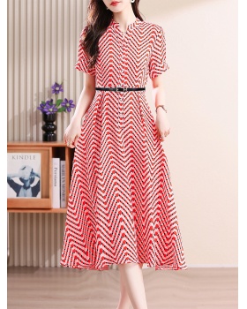 Chiffon pinched waist slim printing dress for women