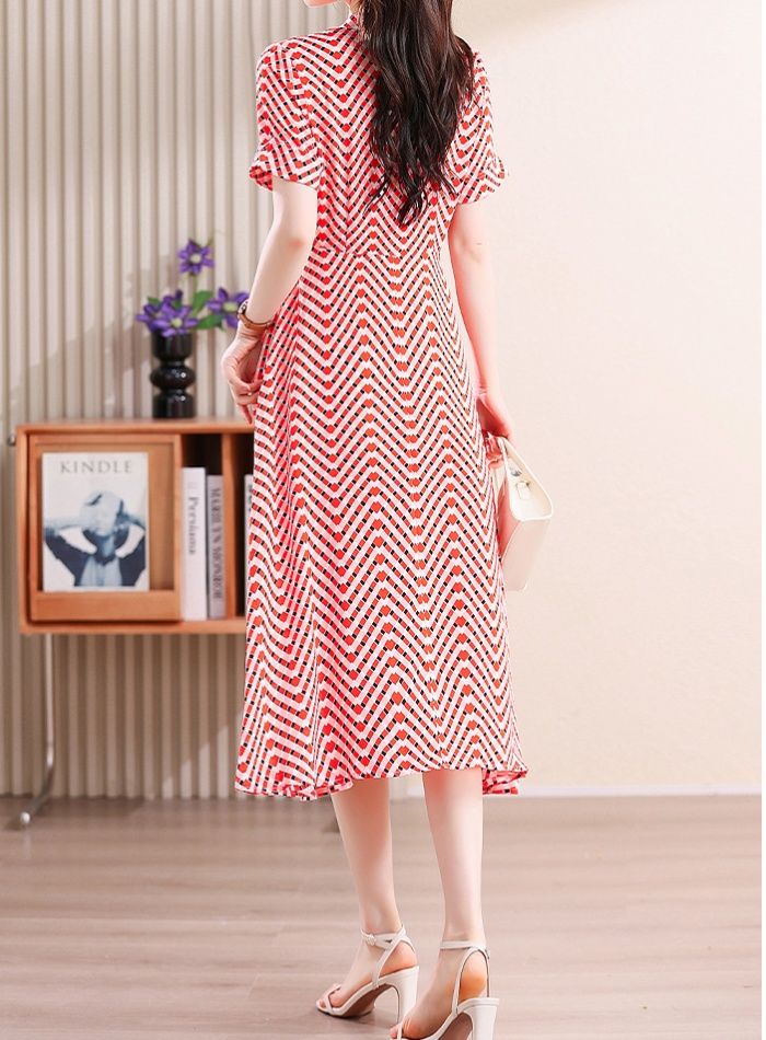 Chiffon pinched waist slim printing dress for women