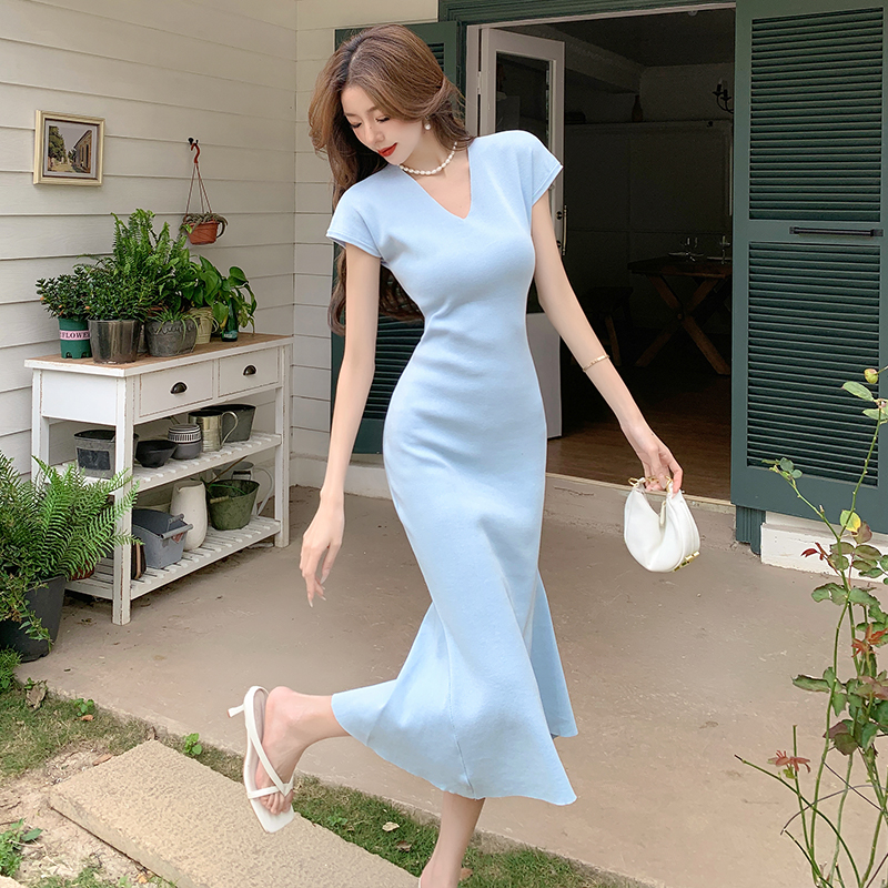 Knitted slim dress summer temperament long dress