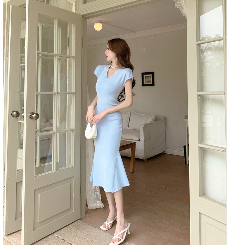 Knitted slim dress summer temperament long dress