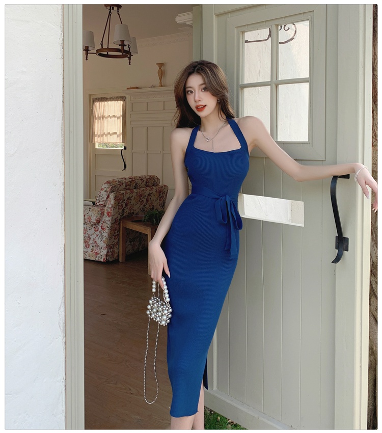 Split package hip retro halter summer dress for women